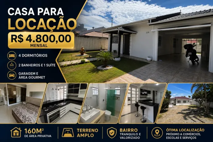 Alugo casa 4 dormitórios Rio Grande Palhoça