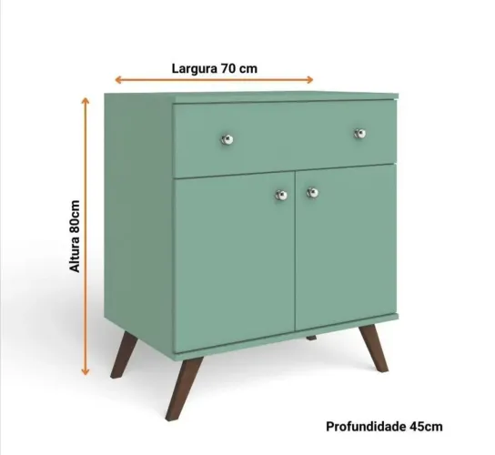 Aparadador Buffet 2 Portas 1 Gaveta Retrô Movelbento Verde Oliva