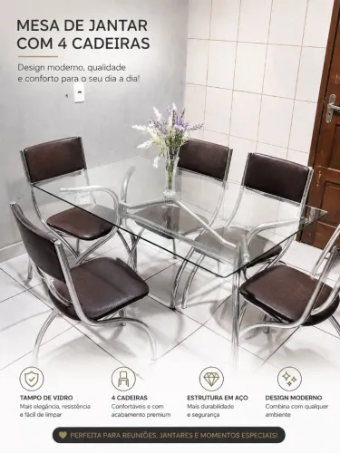 Mesa quadrada tampa vidro 