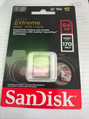 Cartão de Memória SD SanDisk Extreme 64GB 170Mbs - SDSDXV2-064G-GNCIN