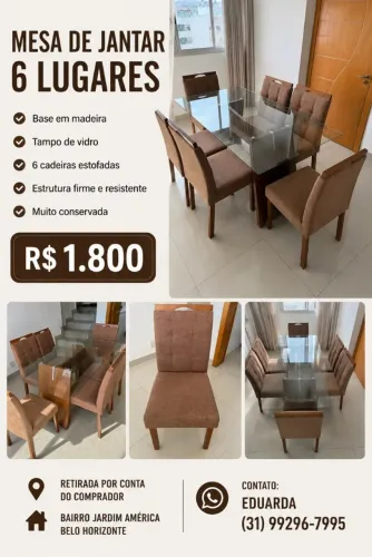 Mesa de Jantar com 6 Cadeiras. MUITO CONSERVADA!!