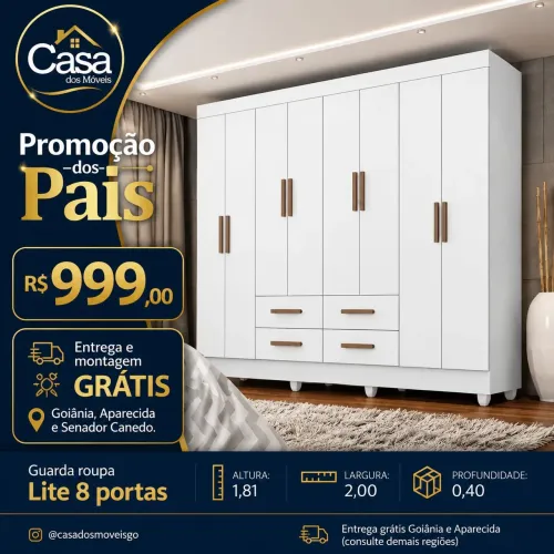Guarda roupa 8 portas 4 gavetas - Branco