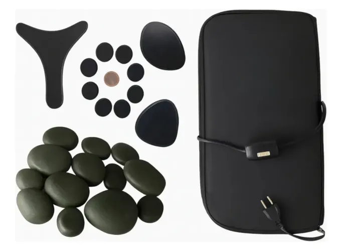Kit 12 Pedras Quentes Vulcânicas Corporal + Bolsa Térmica