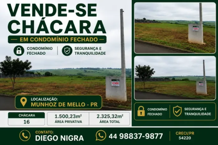 VENDE-SE CHÁCARA EM CONDOMÍNIO FECHADO