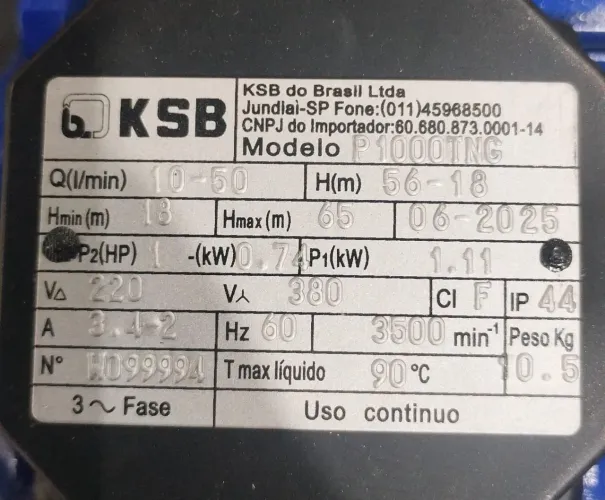 BOMBA PERIFÉRICA KSB P1000T - 220V/380V