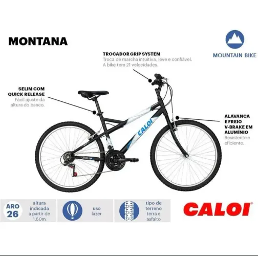 Bicicleta Caloi Montana Mtb 26 Preto/branco 21v