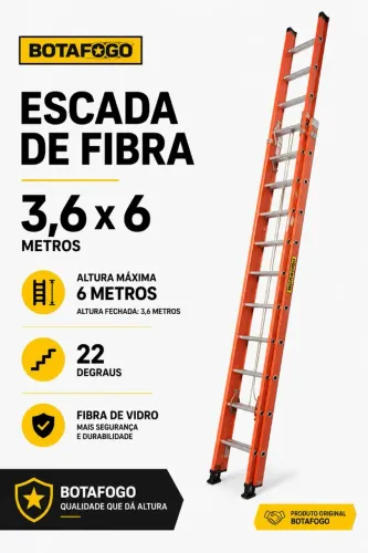 Escada extensiva fibra de vidro 3, 6x6metros 22 degraus BOTAFOGO 