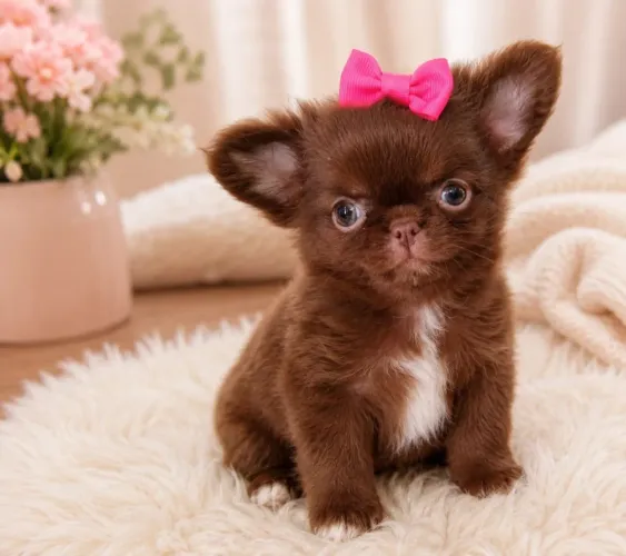 Chihuahua Pêlo Longo Fêmea!! Uma Chocolate Encantadora.