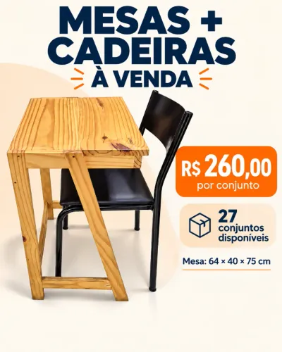 Mesa de Madeira + Cadeira Preta - R$ 260,00 o Conjunto