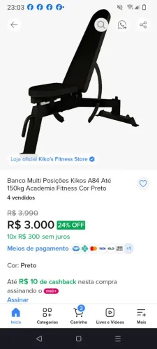 Banco Multi Posições Kikos A84 Até 150kg Academia Fitness Cor Preto