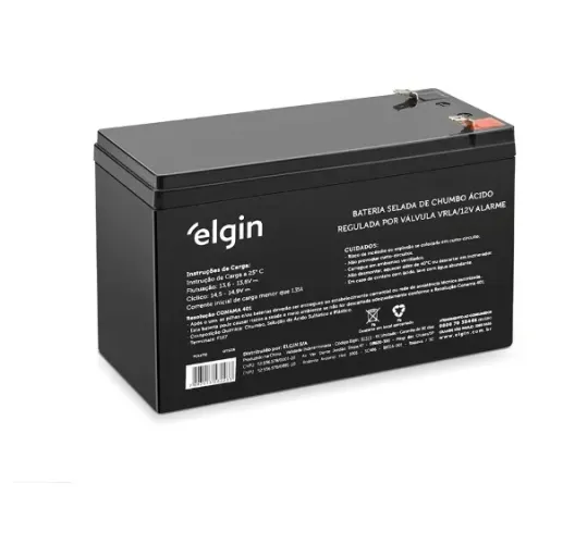 Bateria Selada de Chumbo Elgin VRLA 12V 7Ah F187 Para Nobreak e Alarme