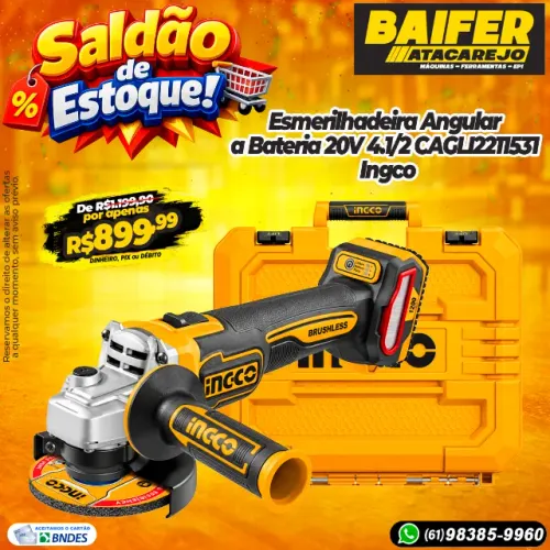 Esmerilhadeira Angular a Bateria 20V 4.1/2 CAGLI2211531 Ingco