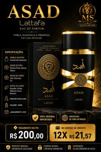 Perfume Masculino Árabe ASAD Lattafa Original Importado.