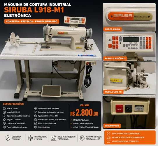 Máquina de Costura Industrial Siruba L918-M1 Eletrônica Completa