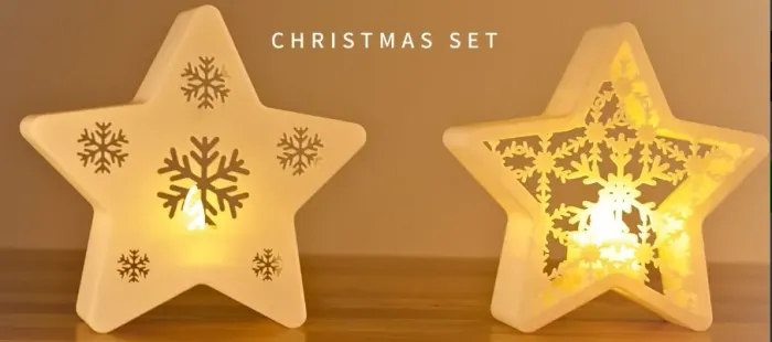 Kit Luminária Estrela de Natal Impressão 3D Porta Vela LED