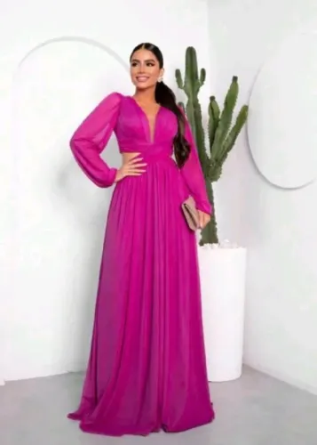Vestido de festa rosa fúcsia