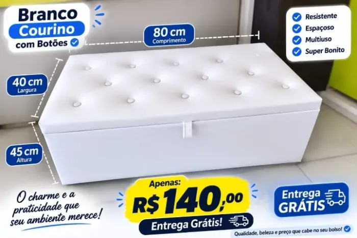 Baús com botões 80X40- Charme, conforto e praticidade no seu ambiente - FAZEMOS ENTREGAS!
