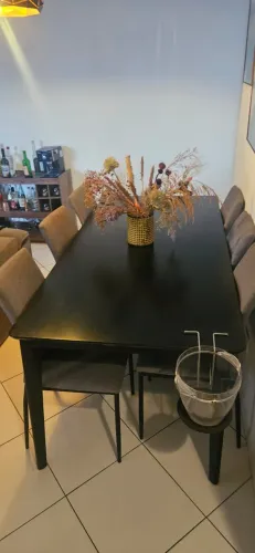 Conjunto de Mesa de Jantar 6 Lugares 180x88cm - Preto Fosco - (Usado)