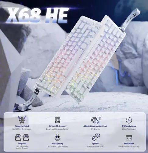 Teclado Magnético Attack Shark X68 He Branco - Lacrado