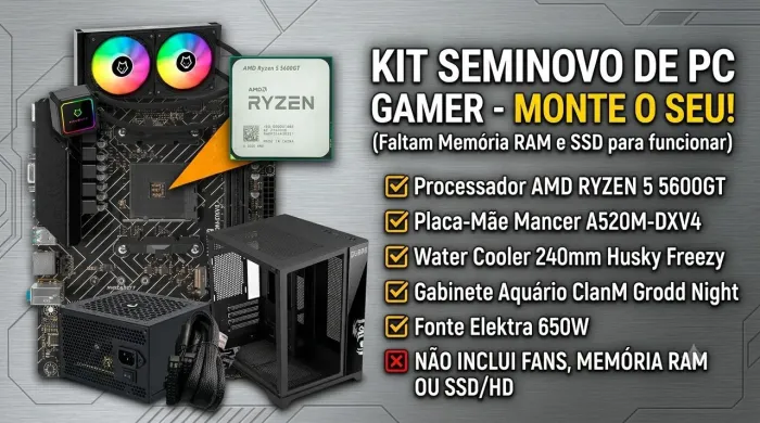 Kit am4 processador + placa mãe + Water cooler + gabinete + fonte 