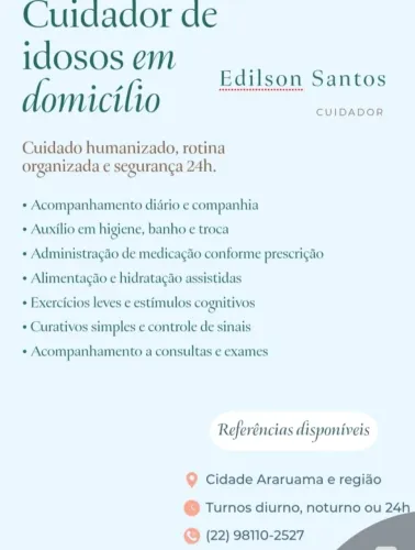 Cuidador de idosos, faxinas básicas.