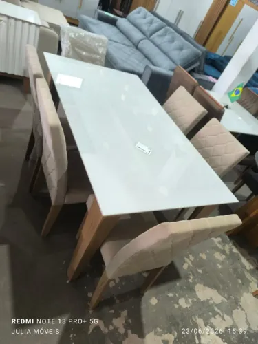 Mesa De Jantar 6 Cadeiras Nova Tampo MDF Com Vidro Lacado