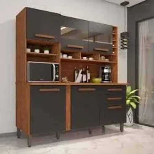 Armário Cozinha Alexia 6Pts 2Gvs Cinamomo.Grafite Imop - Entrega Rápida! 