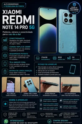 ? Xiaomi Redmi Note 14 Pro 5G 256GB | 8GB RAM | Câmera 200MP