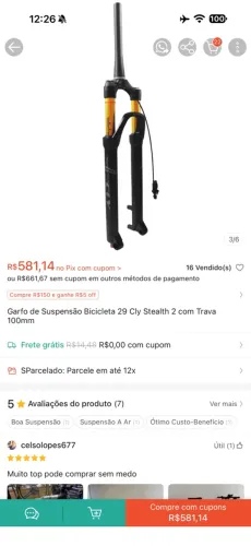 Garfo de Suspensão Bicicleta 29 Cly Stealth 2 com Trava 100mm
