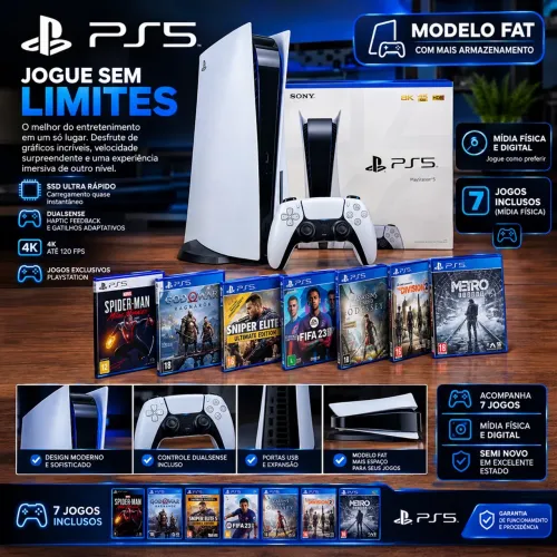 PS5 semi novo fat mídia física e digital.
