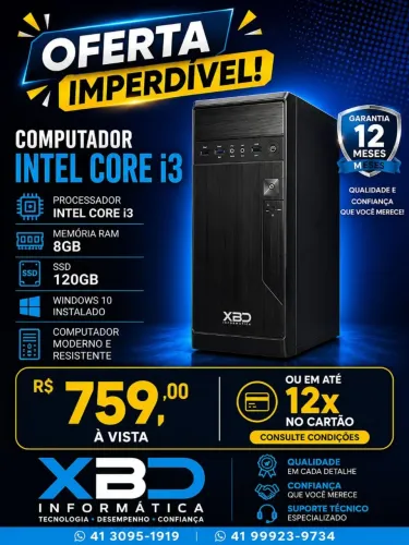 Computador intel Core i3 - SSD 120GB - 8GB - Windows 10