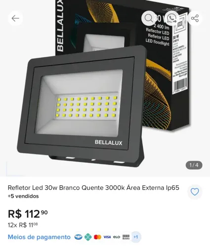 Refletor Led 30w Branco Quente 3000k Área Externa |p65