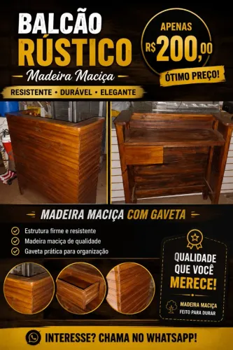 balcão de madeira macica