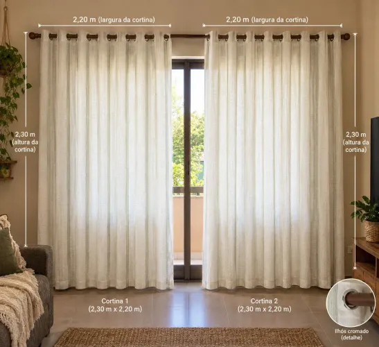 2 Cortinas 2,30x2,20 branca verde prateado