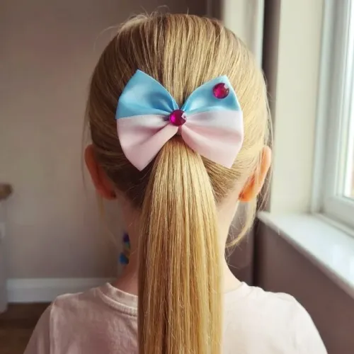 Laço Infantil para Cabelo - Azul e Rosa com Strass Rosa