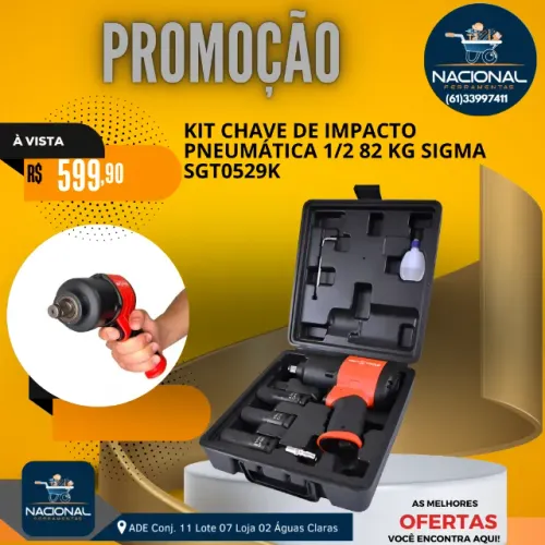 Kit Chave De Impacto Pneumática 1/2 82kgf Sgt-0529k Sigma