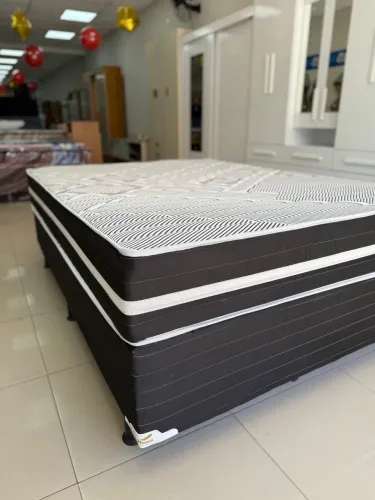 Cama Box Casal Prime Pocket Soft Pluma - Base + Colchão Molas Ensacadas Individuais