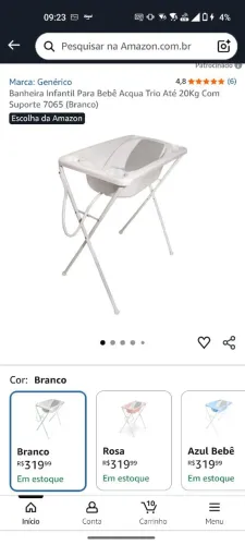 Banheira Infantil Para Bebê Acqua Trio Até 20Kg Com Suporte 7065 (Branco)