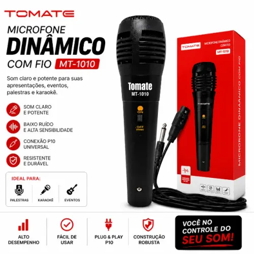 MICROFONE DINAMICO PROFISSIONAL COM FIO TOMATE MT-1010