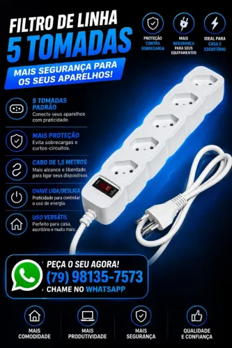 Filtro de linha 5 tomadas e 1,5 metros