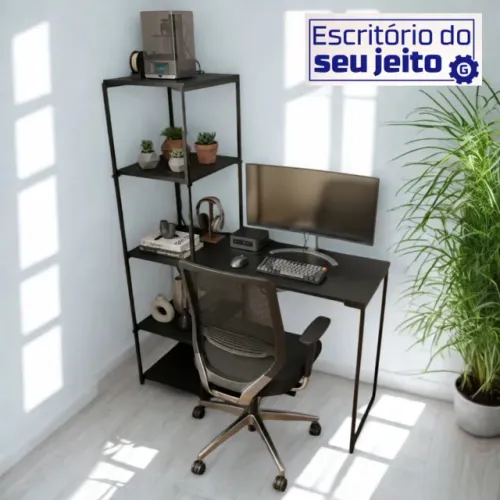 Escrivaninha Industrial NOVA Mesa com Estante Multiuso para Computador Notebook de Estudo