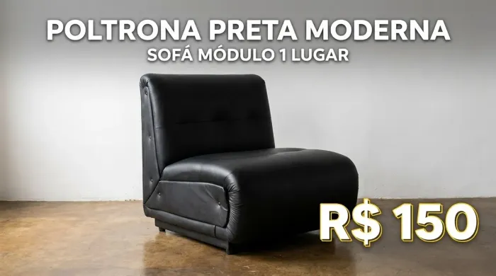 Poltrona / Sofá de 1 Lugar Sem Braço - Couro Sintético Preto