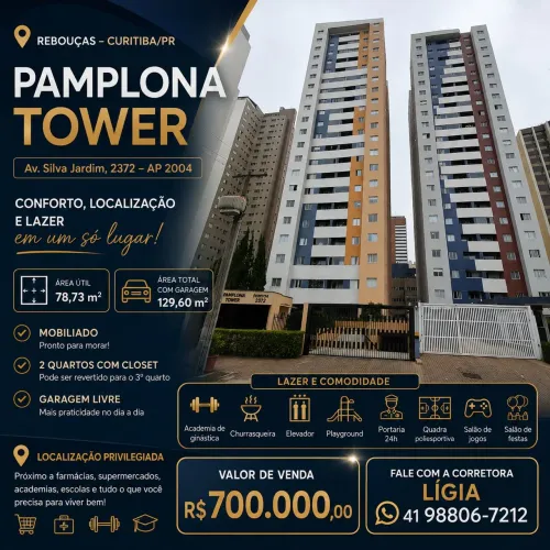 Apartamento no PAMPLONA TOWER | Batel/Rebouças 2 ou 3 quartos 1 vaga