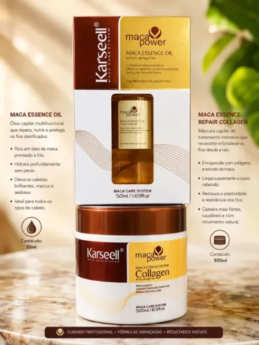 Kit Karseell Maca Power Original - Máscara de Colágeno 500ml + Óleo Capilar 50ml