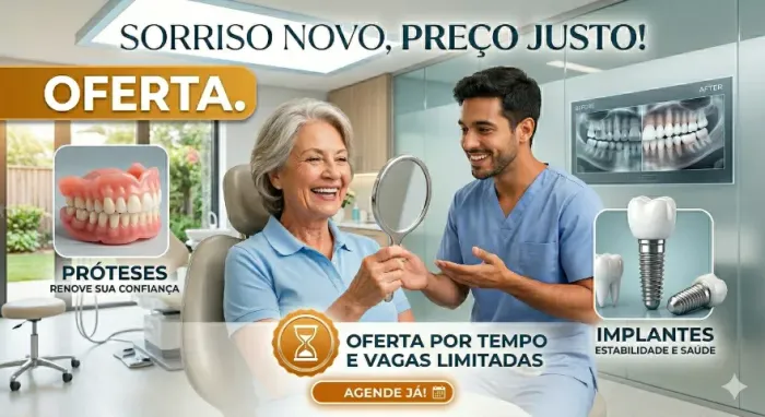 Promoção! Implantes e próteses dentárias a partir de 399,00 reais