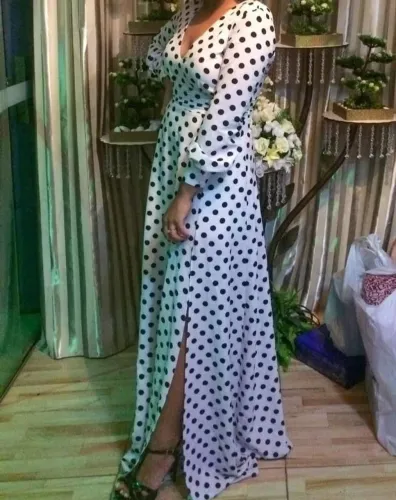 Vestido poá longo festa 