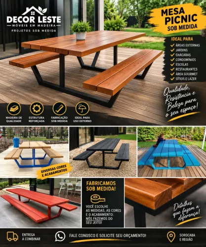 Mesa Picnic em Madeira e Metal