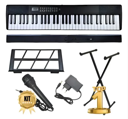 Kit Musical - Teclado Piano Elétrico 61 Teclas - Estudante