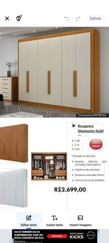 Guarda roupa casal! Diamante gold muito espaçoso 