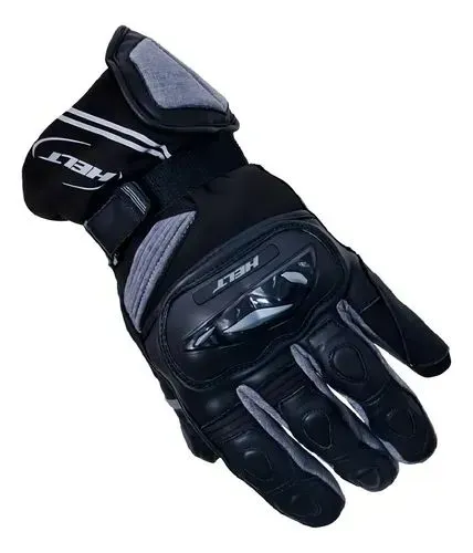 Luva Motociclista Helt Softshell Couro Cano Longo Masc. Preto c/ Proteções